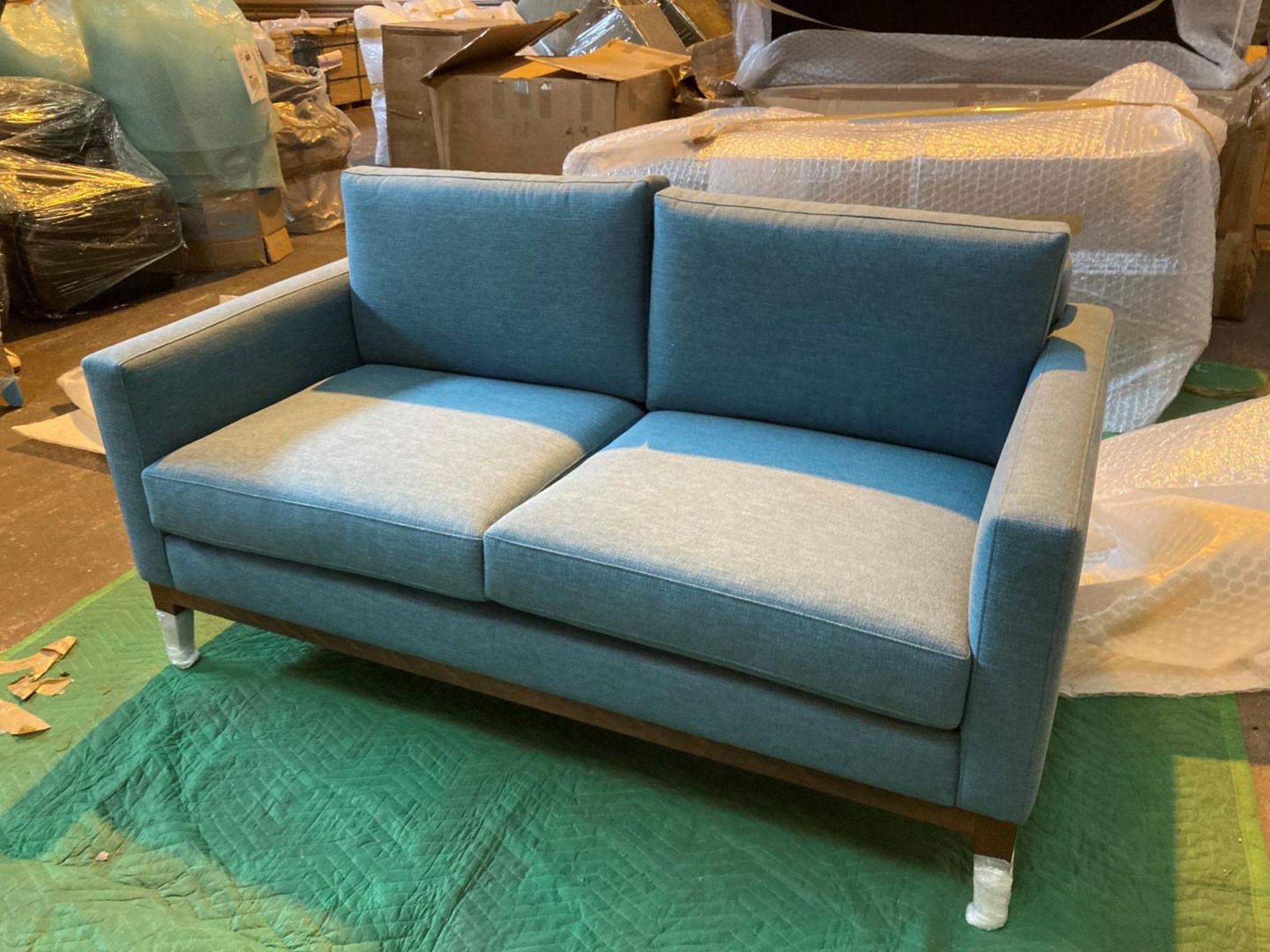 Light blue upholstered 2 seater sofa - Image 4 of 5