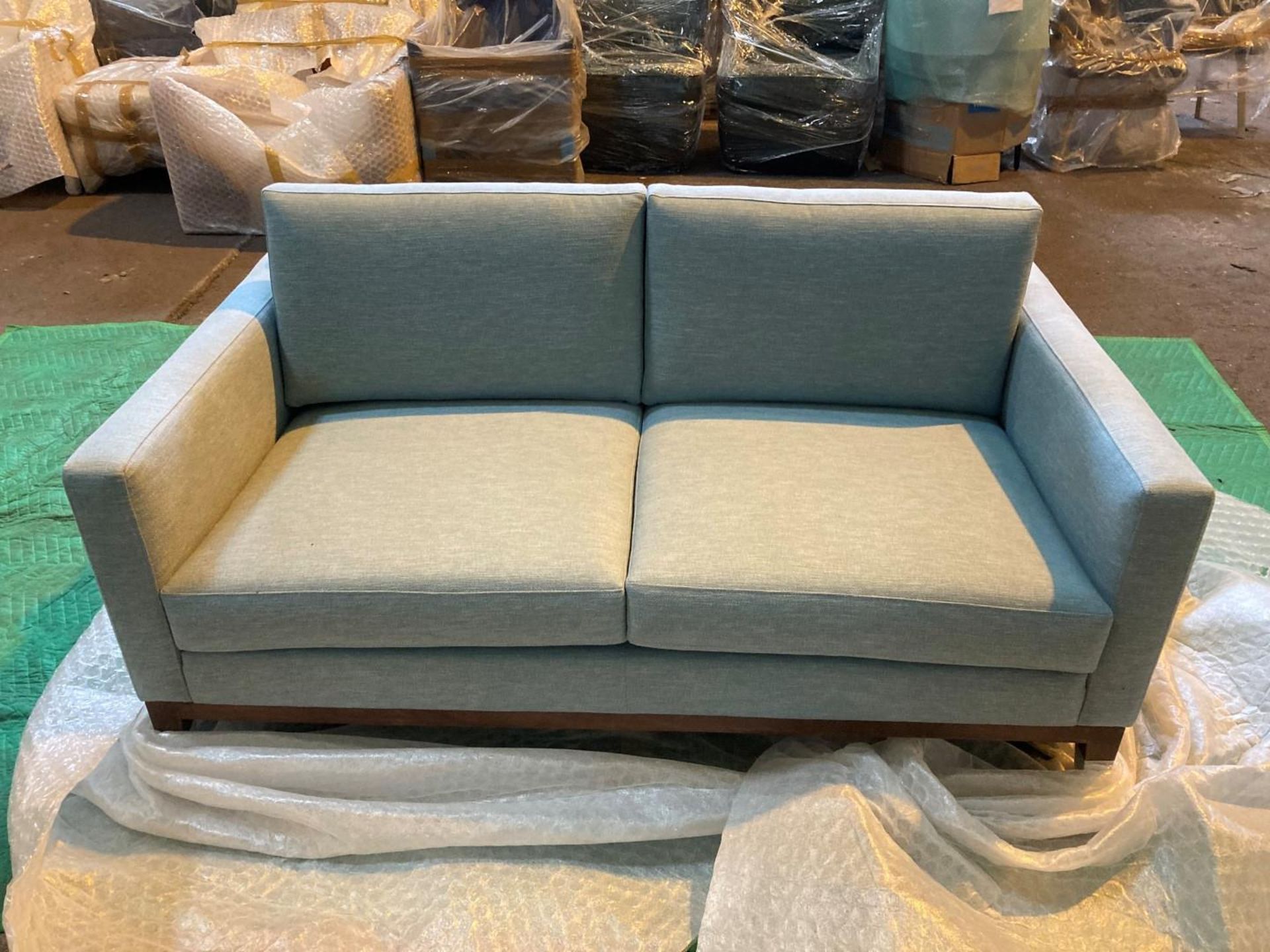 Light blue upholstered two seater sofa - Image 2 of 5