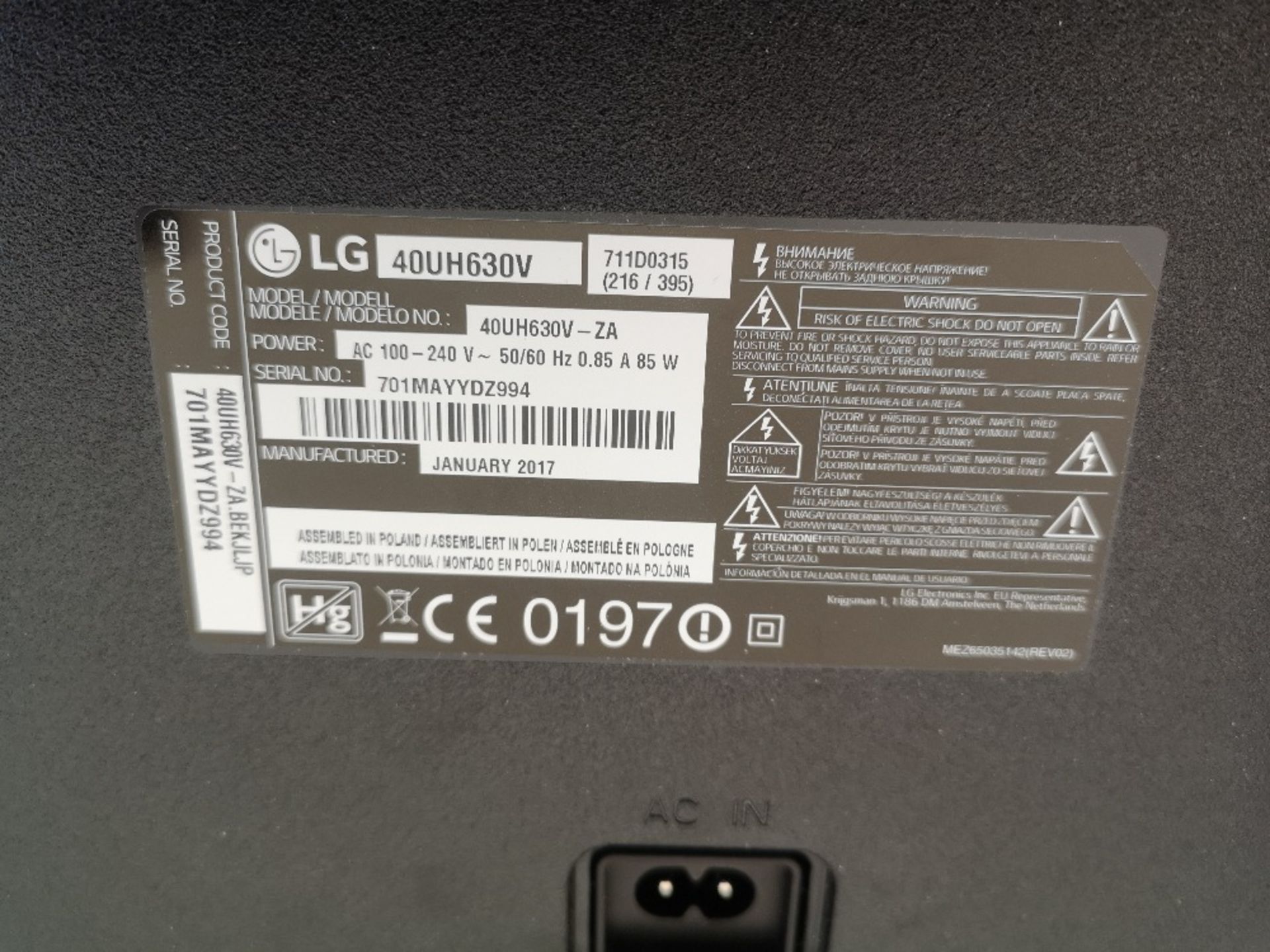 LG UHD 4K 40" TV, Model 40UH630V - Image 3 of 3