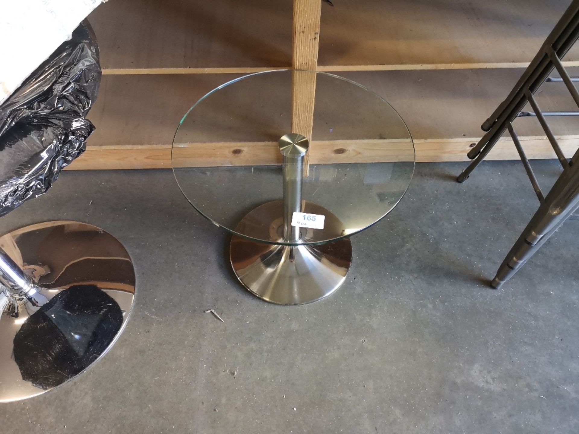 (4) Glass top coffee tables and (3) metal high stools