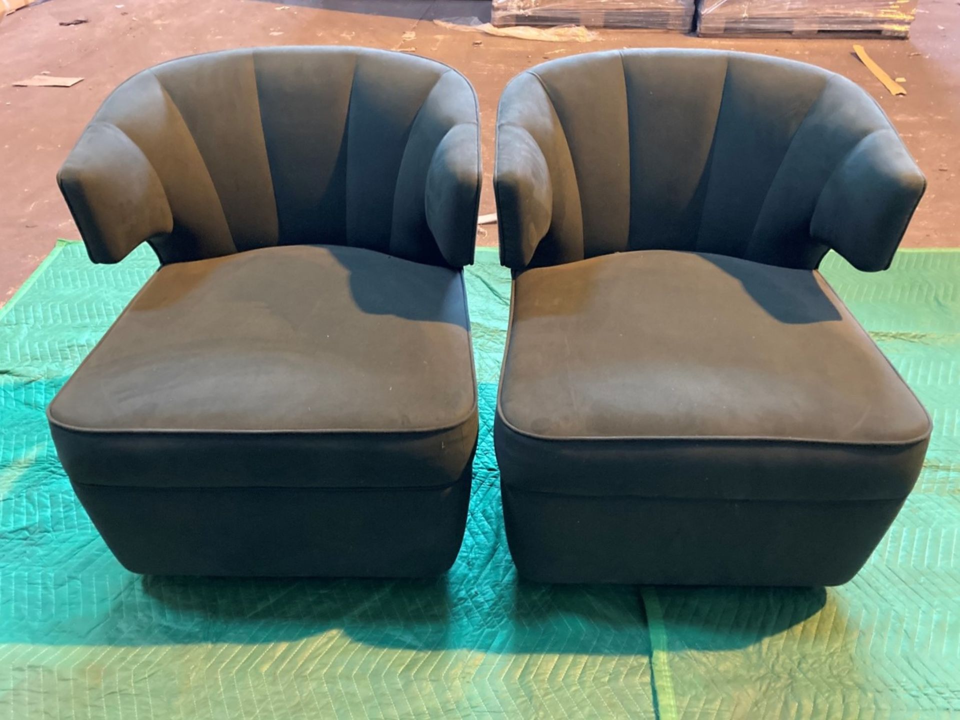 (3) Racing green velvet armchairs