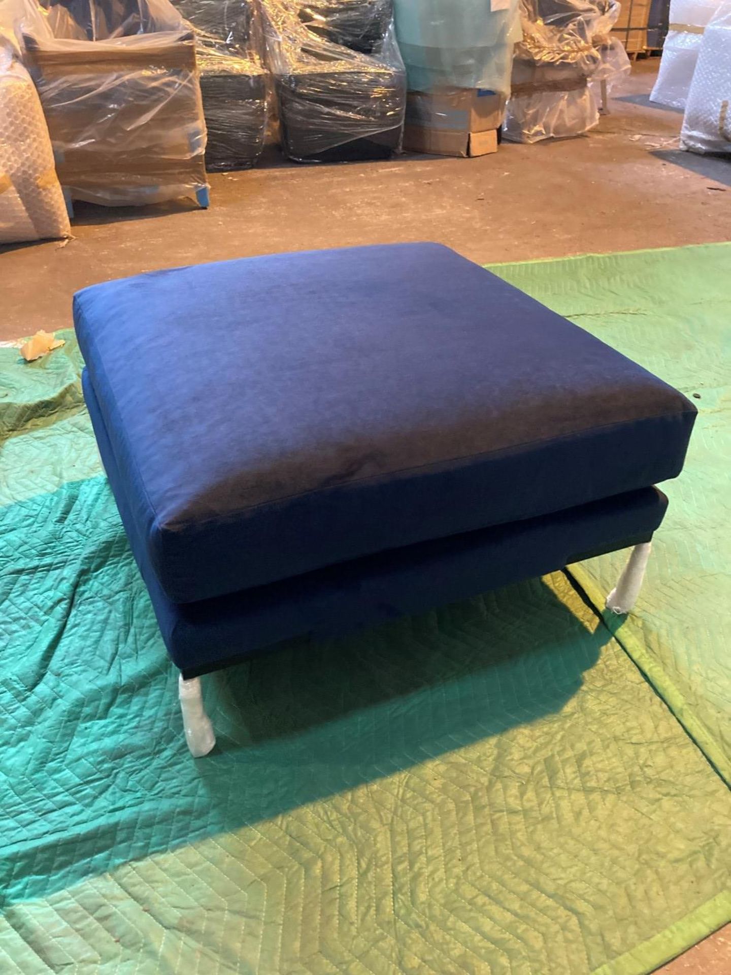 Plush indigo ottoman footstool - Image 2 of 4