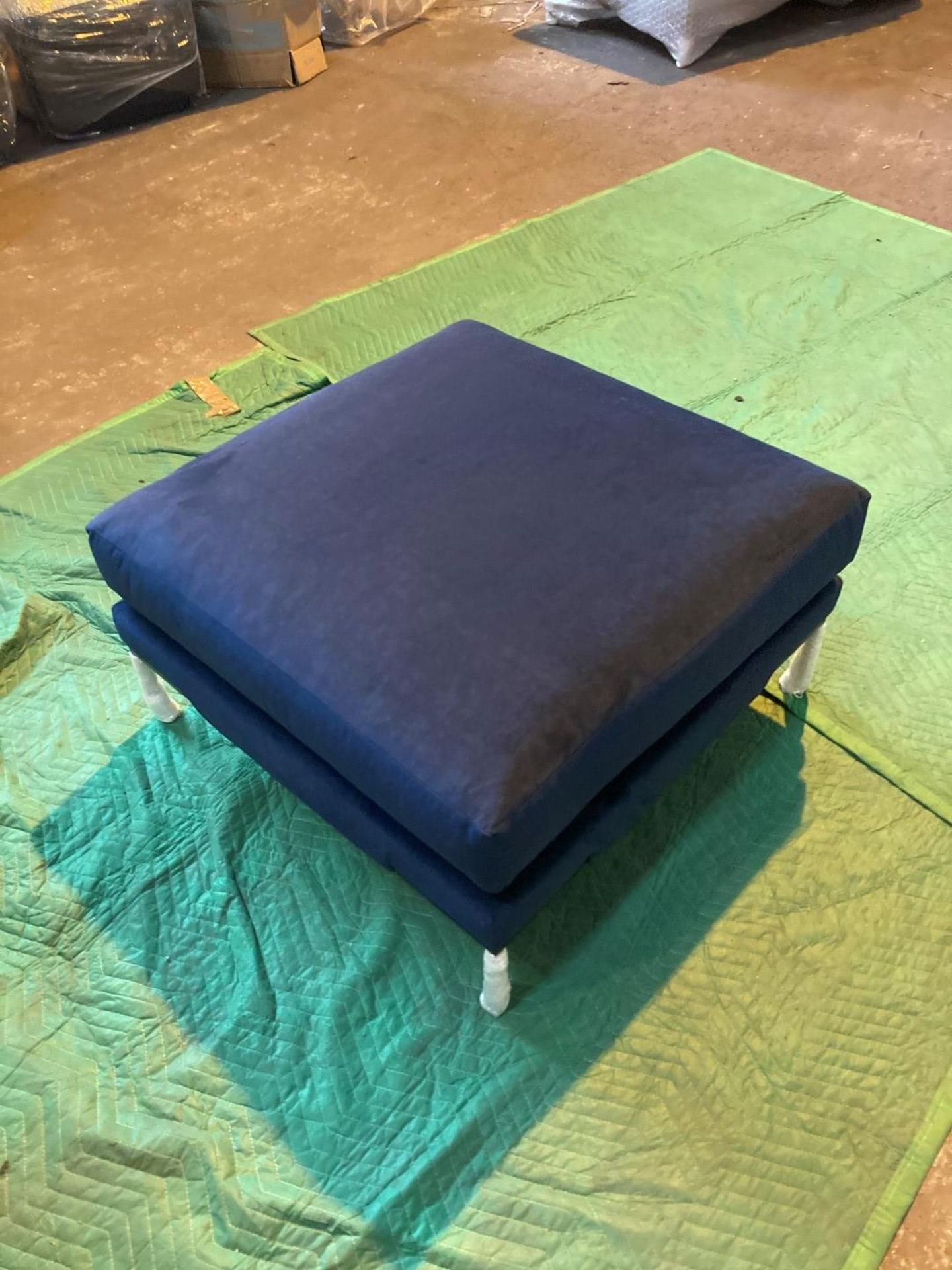 Plush indigo ottoman footstool - Image 3 of 4
