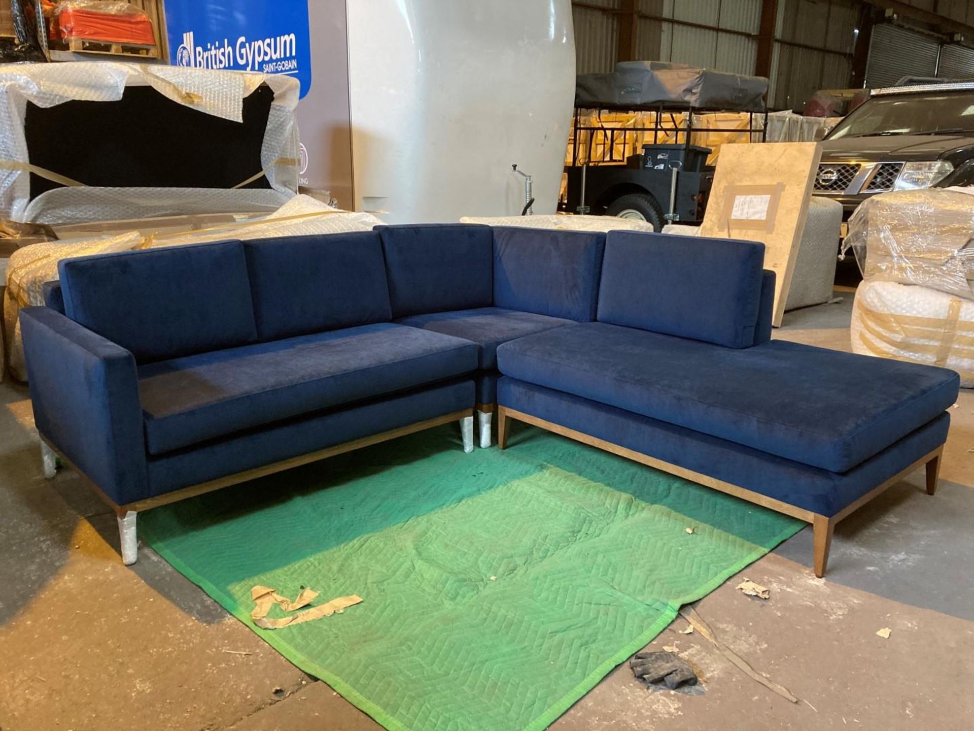 Plush indigo 'Karlsson' 3 piece corner sofa