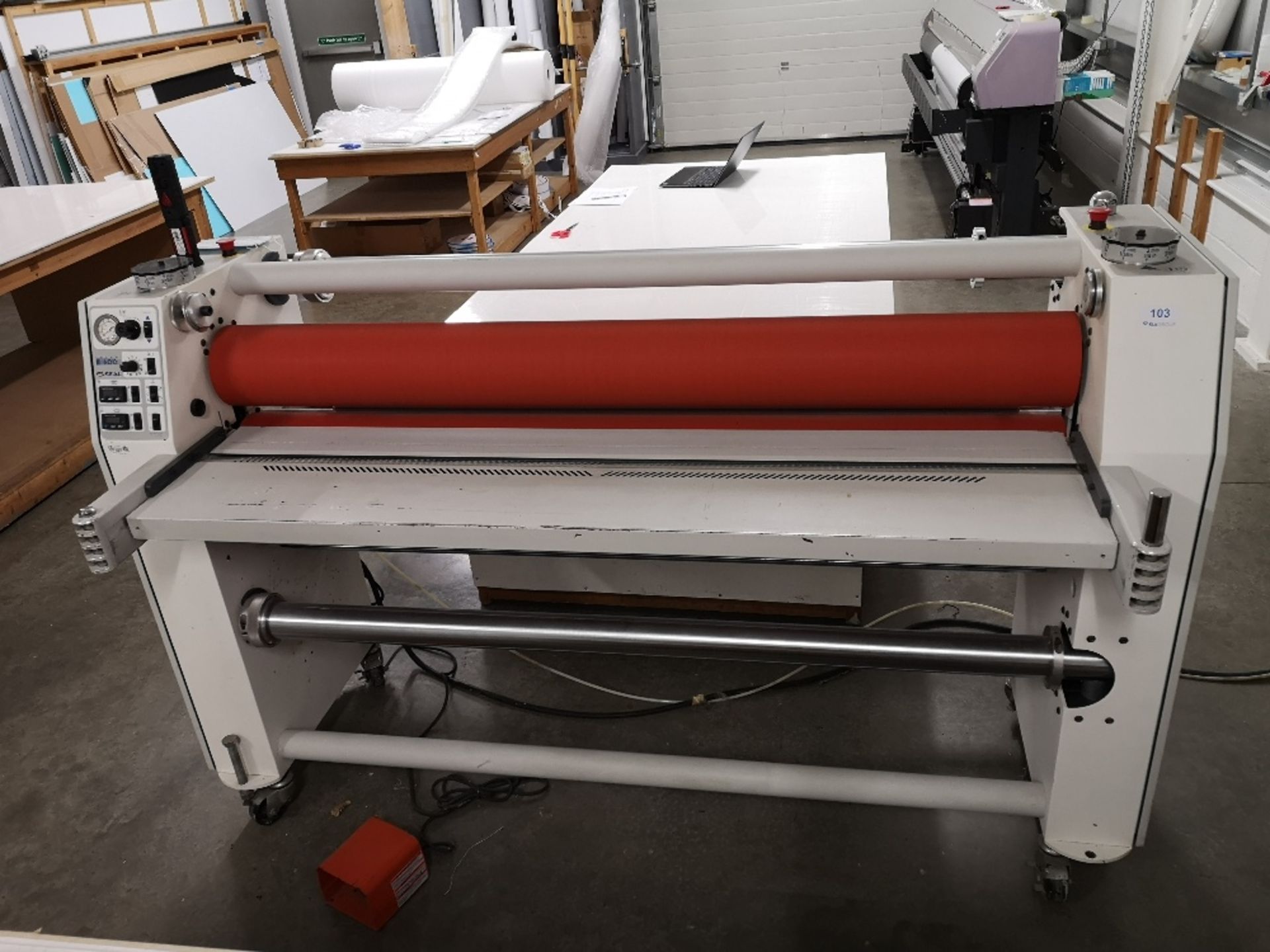 Seal Image 600 temperature controlled two-roll sheet laminator, with Werther International compresso