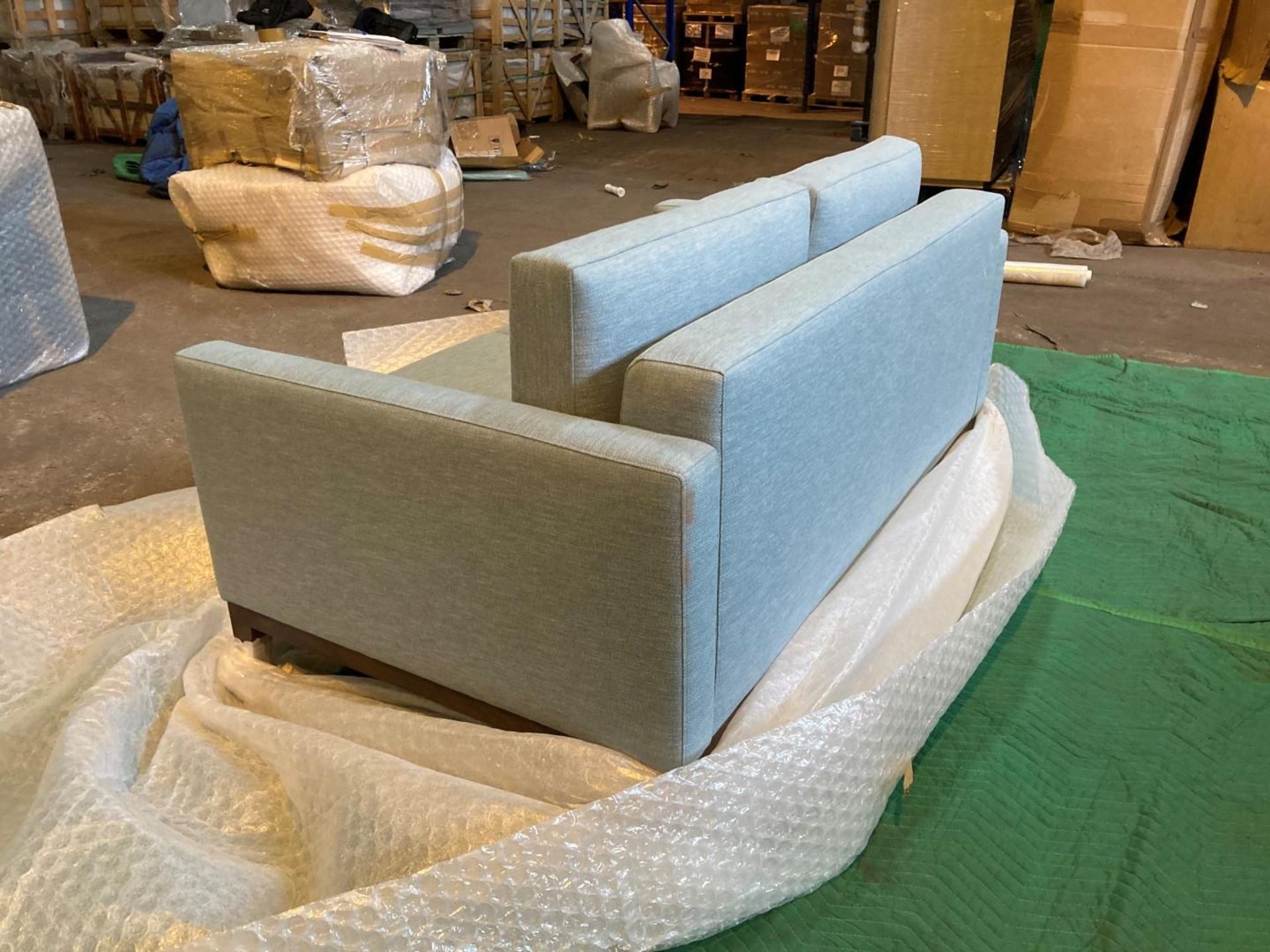 Light blue upholstered two seater sofa - Image 4 of 5