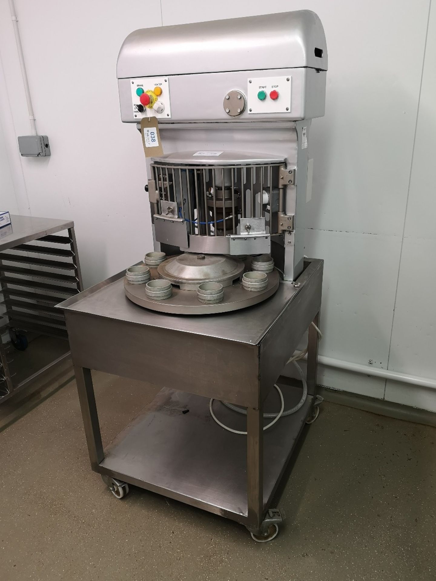 Interbake Eight Station Automatic Pie Machine on Stainless Steel Mobile Stand - Image 3 of 7