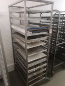 Stainless Steel Thirteen Slot Baking Tray Trolley & Contents