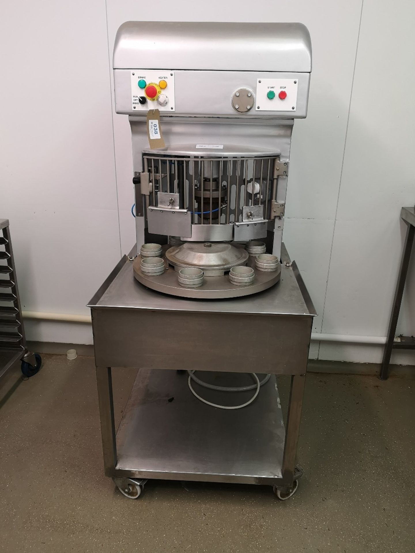 Interbake Eight Station Automatic Pie Machine on Stainless Steel Mobile Stand - Image 2 of 7