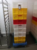 (8) Plastic Food Containers with Mobile Dolly