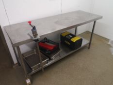 (2) Two Tier Stainless Steel Preparation Tables with Commercial Tin Opener