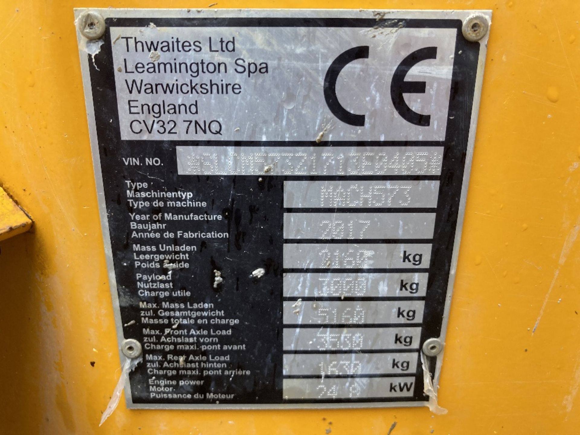 2017 Thwaites 3T 4x4 Power Swivel Dumper - Image 9 of 9