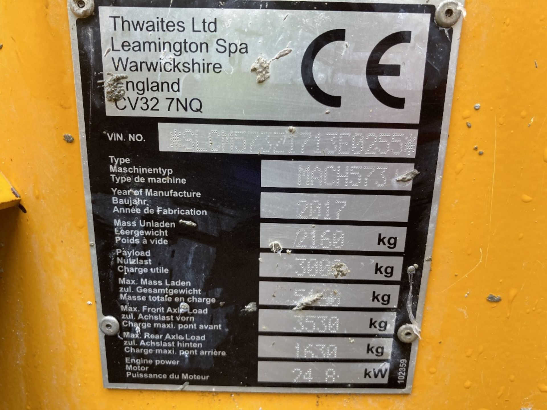 2017 Thwaites 3T 4x4 Power Swivel Dumper - Image 9 of 9