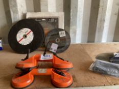 Small quantity of saw blades and cuting discs & (3) two pad suction lifter