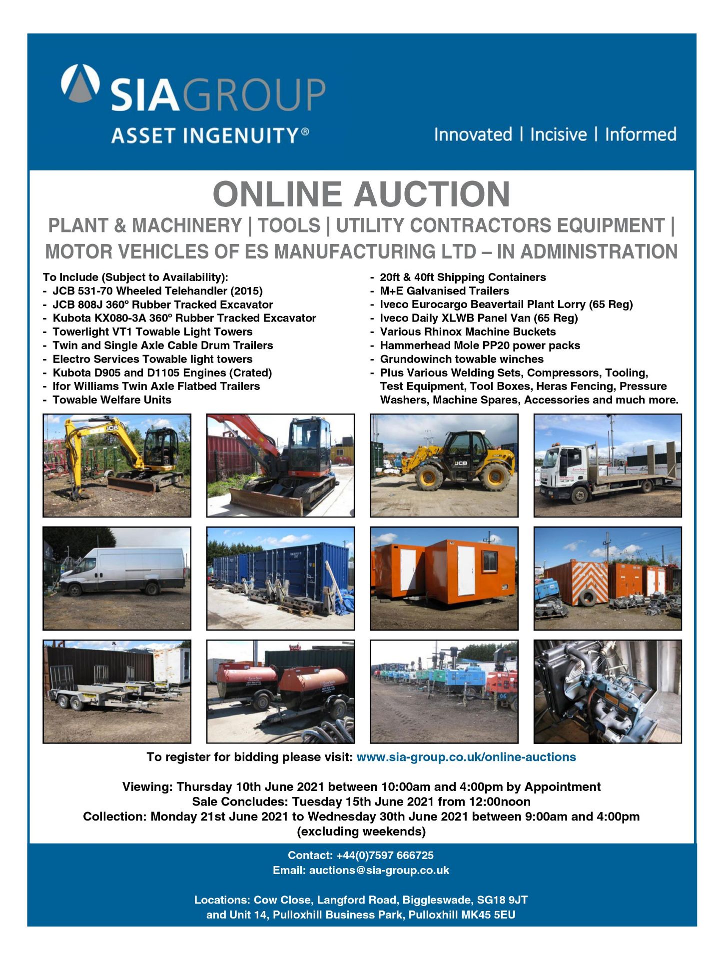 Plant & Machinery, Tools, Utility Contractors Equipment, Motor Vehicles & More