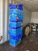 Quantity of blue stackable plastic crates