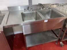 Stainless Steel Twin-Sink Washing Basin c/w Under-Shelf