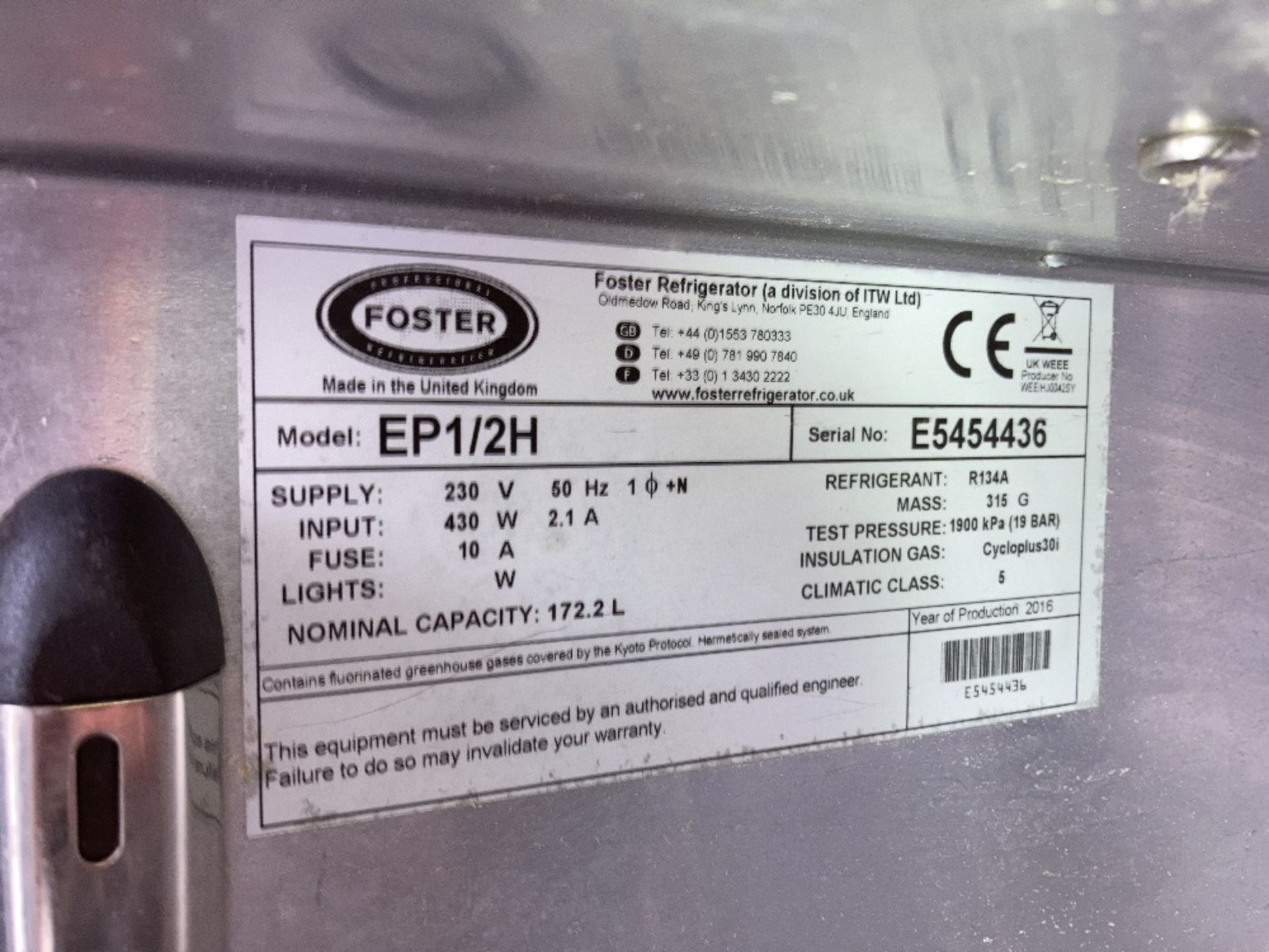 Foster EcoPro G2 EP1/2H 2-Door Under-Counter Refrigerator (DOM: 2016) - Image 5 of 6