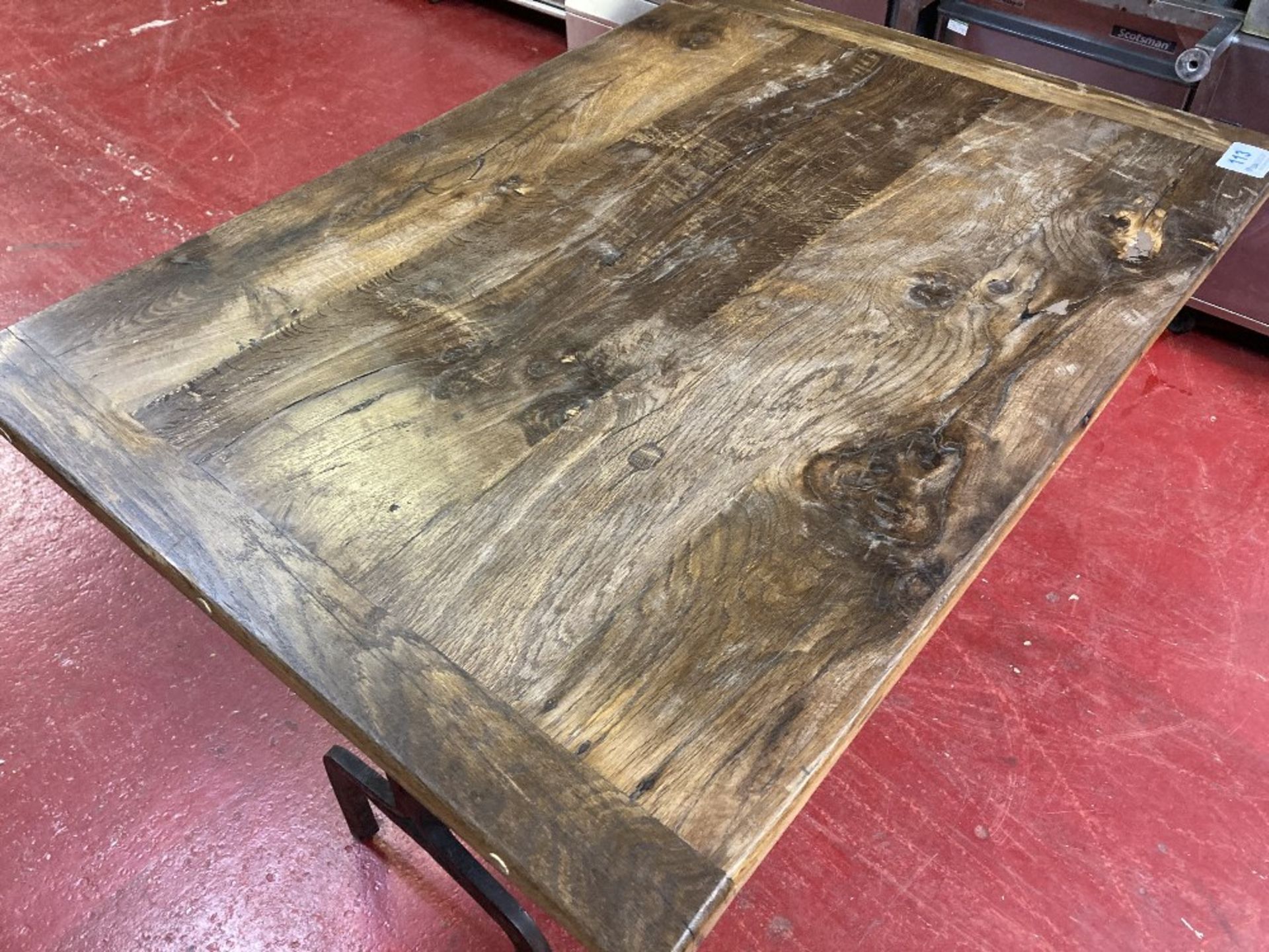 Industrial Rustic Solid Wood & Cast Iron Dining Table (1.1m) - Image 3 of 3