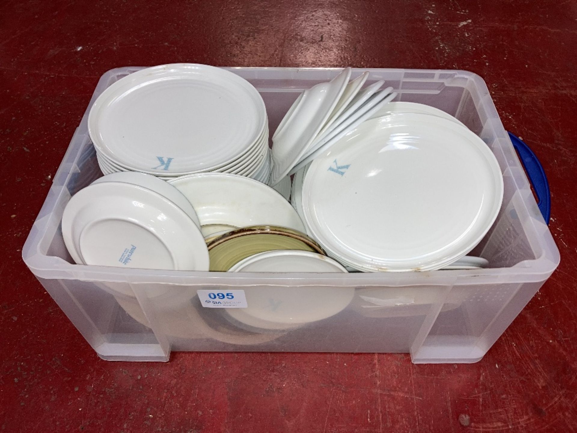 Quantity of Ceramic & Plastic Dishware c/w Plastic Storage Box