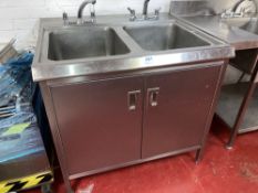 Stainless Steel Twin-Sink Washing Basin c/w Under-Cupboard