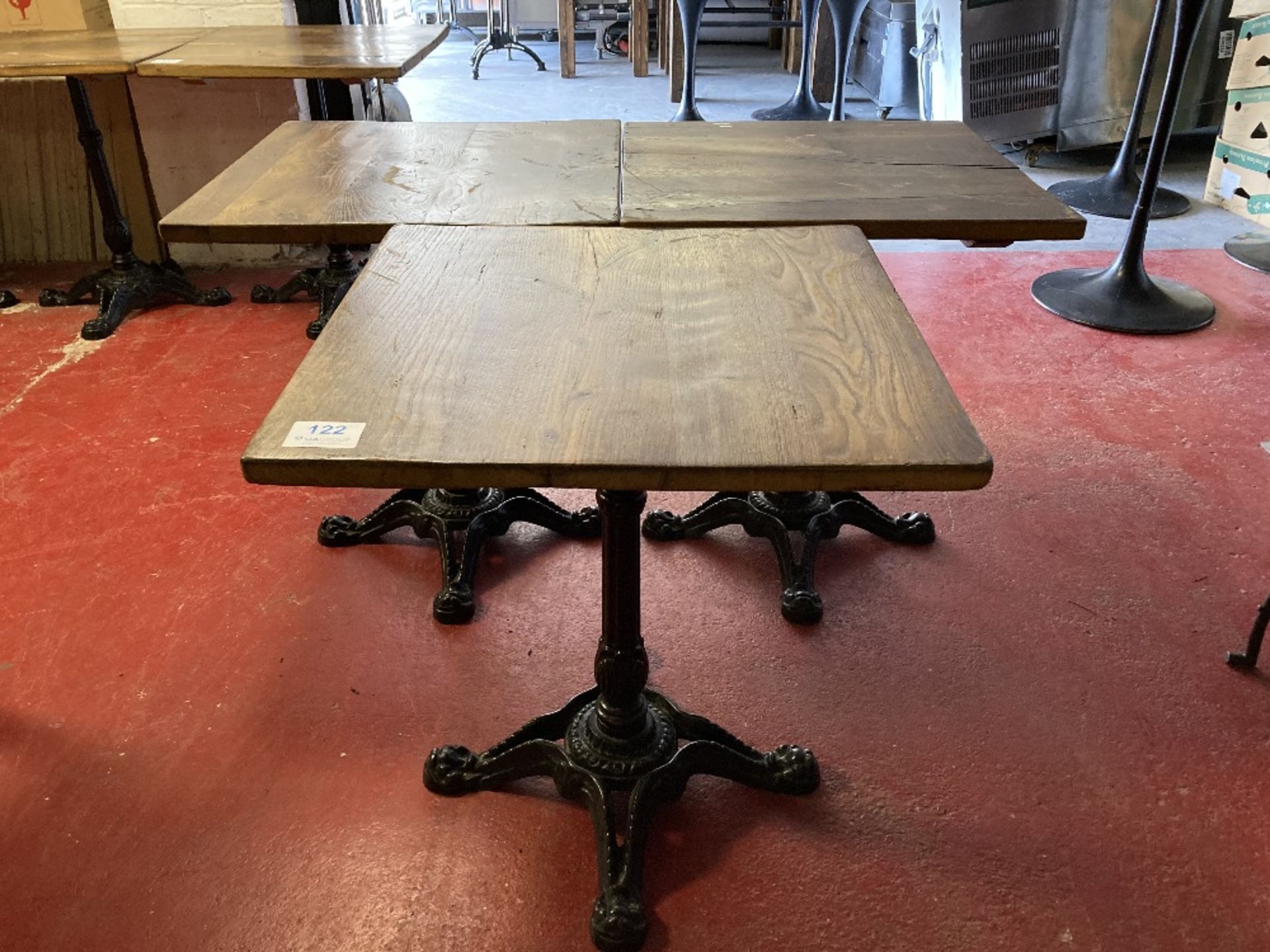 (3) Industrial Solid Wood & Cast Iron Bar Tables (0.65m)