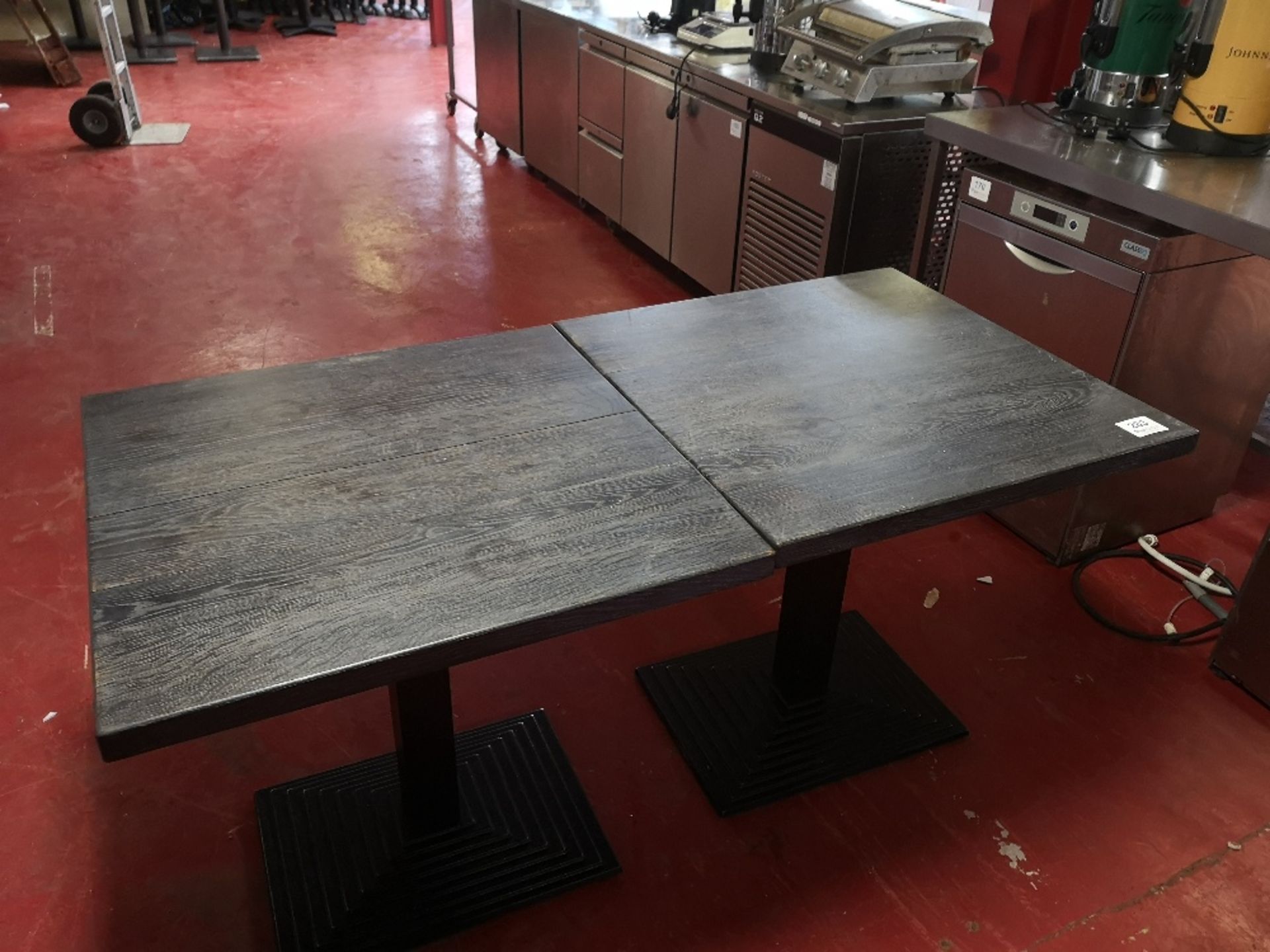 (2) Square Wooden Topped / Steel Base Dining Tables - Image 2 of 3