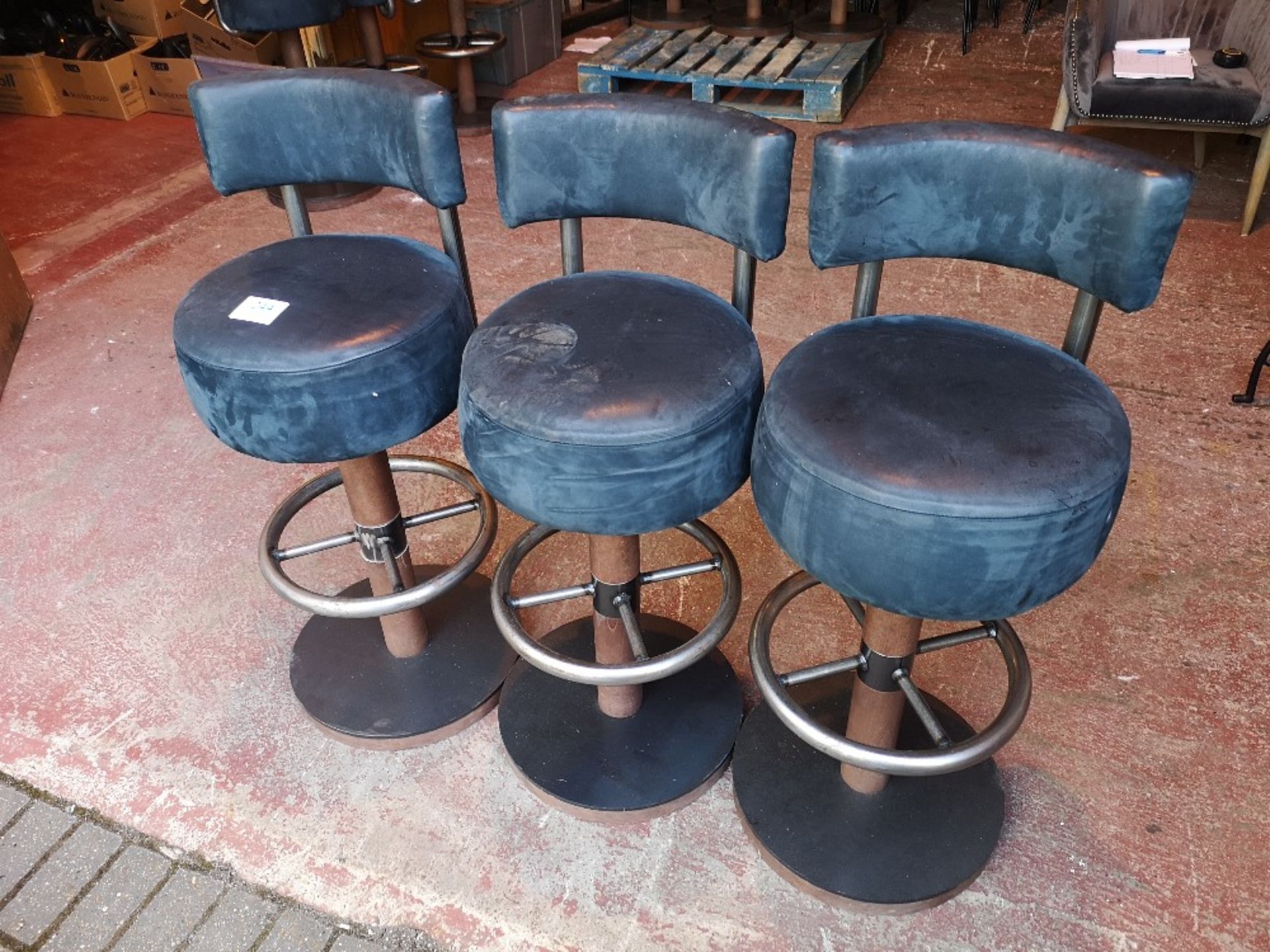 (3) Navy Leather / Steel Based Swivel Bar Stools - Image 3 of 3