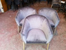 (3) Velvet / Wooden Frame Tub Style Dining Chairs