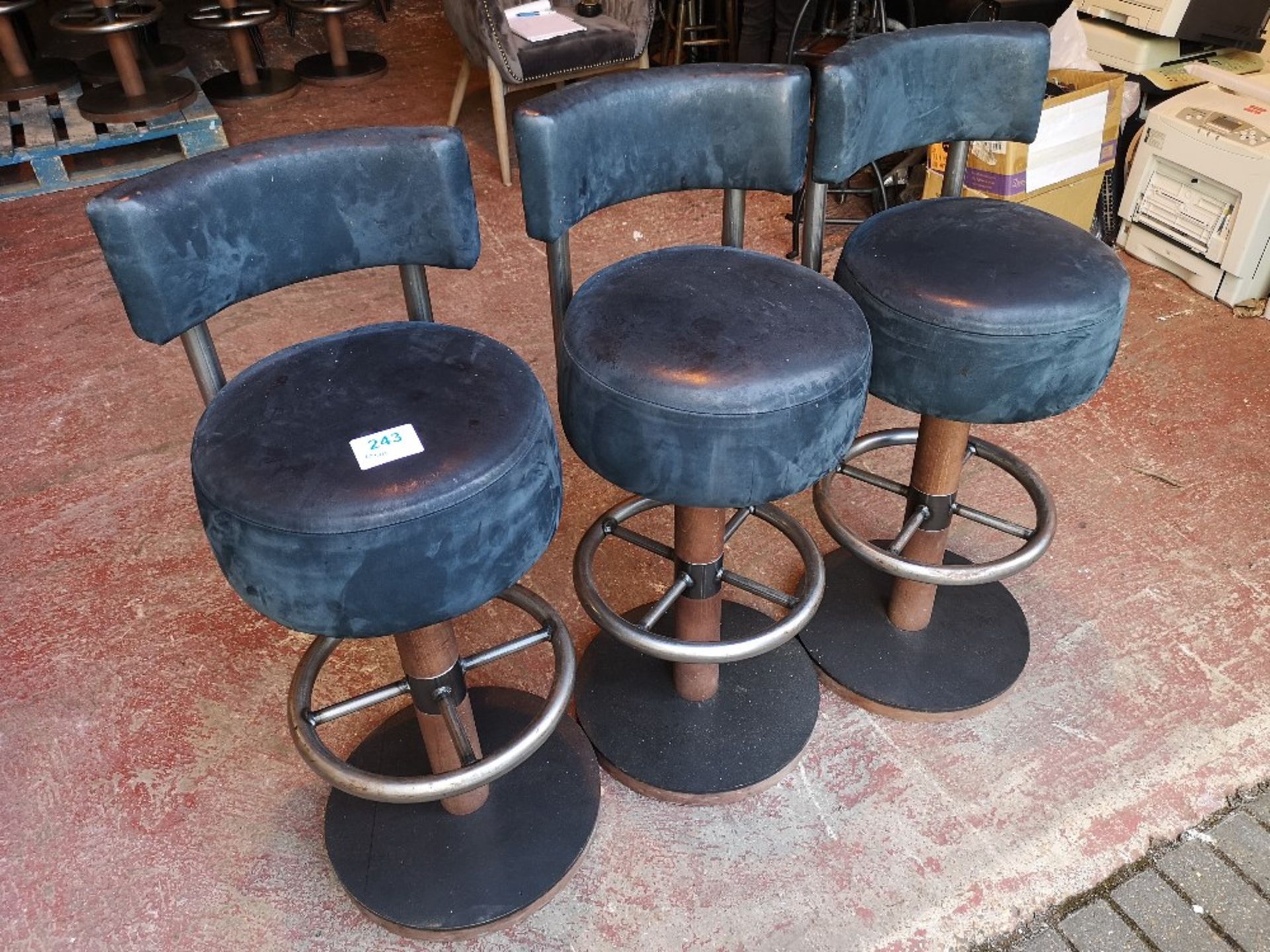 (3) Navy Leather / Steel Based Swivel Bar Stools - Image 3 of 3