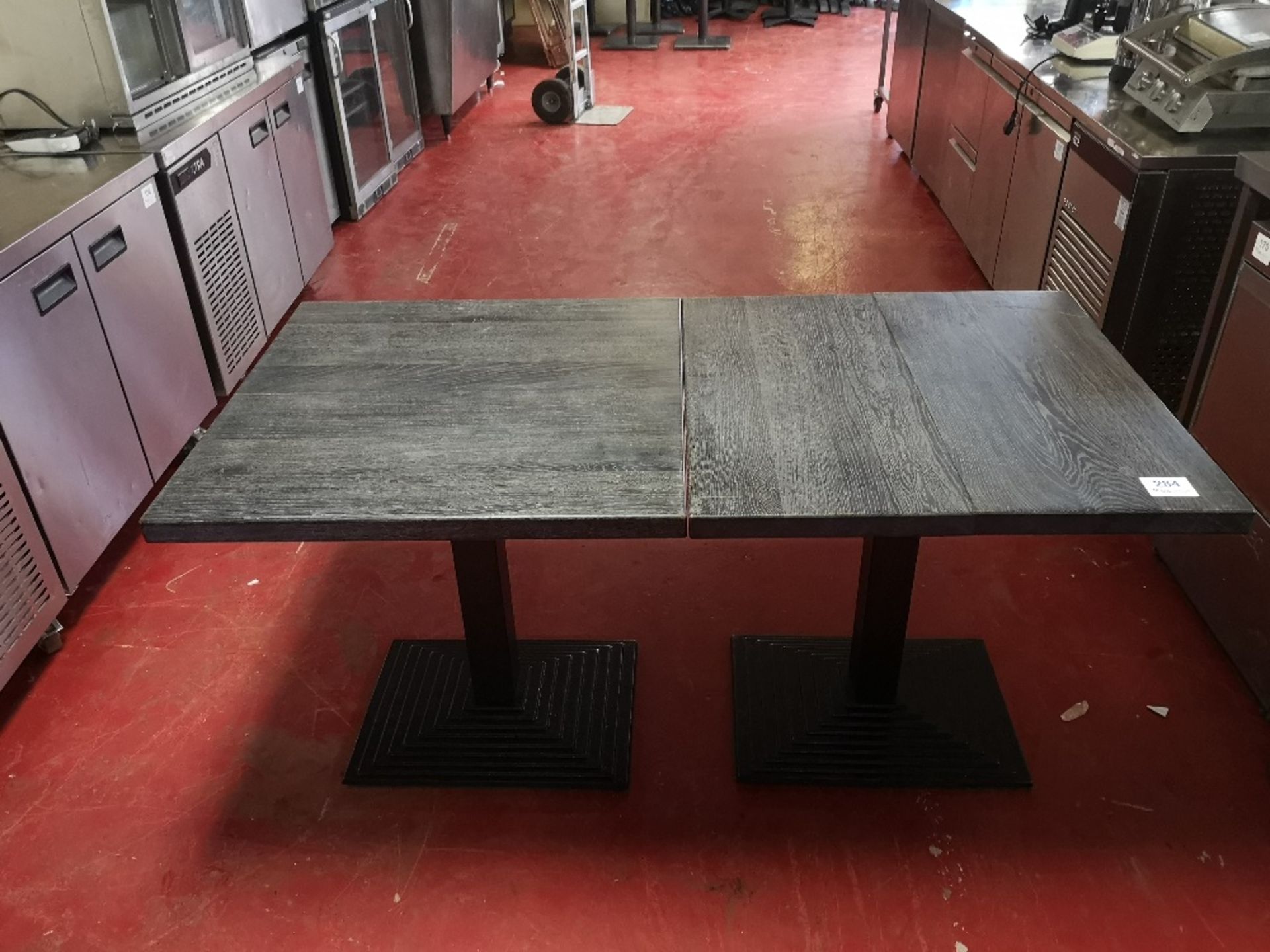 (2) Square Wooden Topped / Steel Base Dining Tables