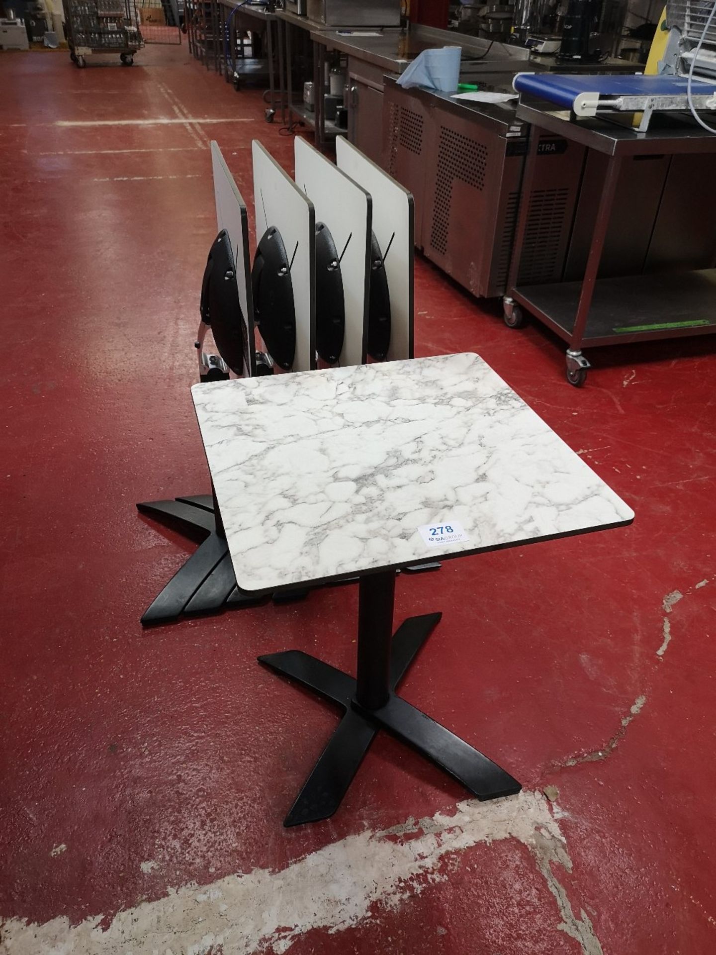 (5) Square Laminated Marble Effect / Steel Frame Fold-Up dining tables - Image 2 of 3