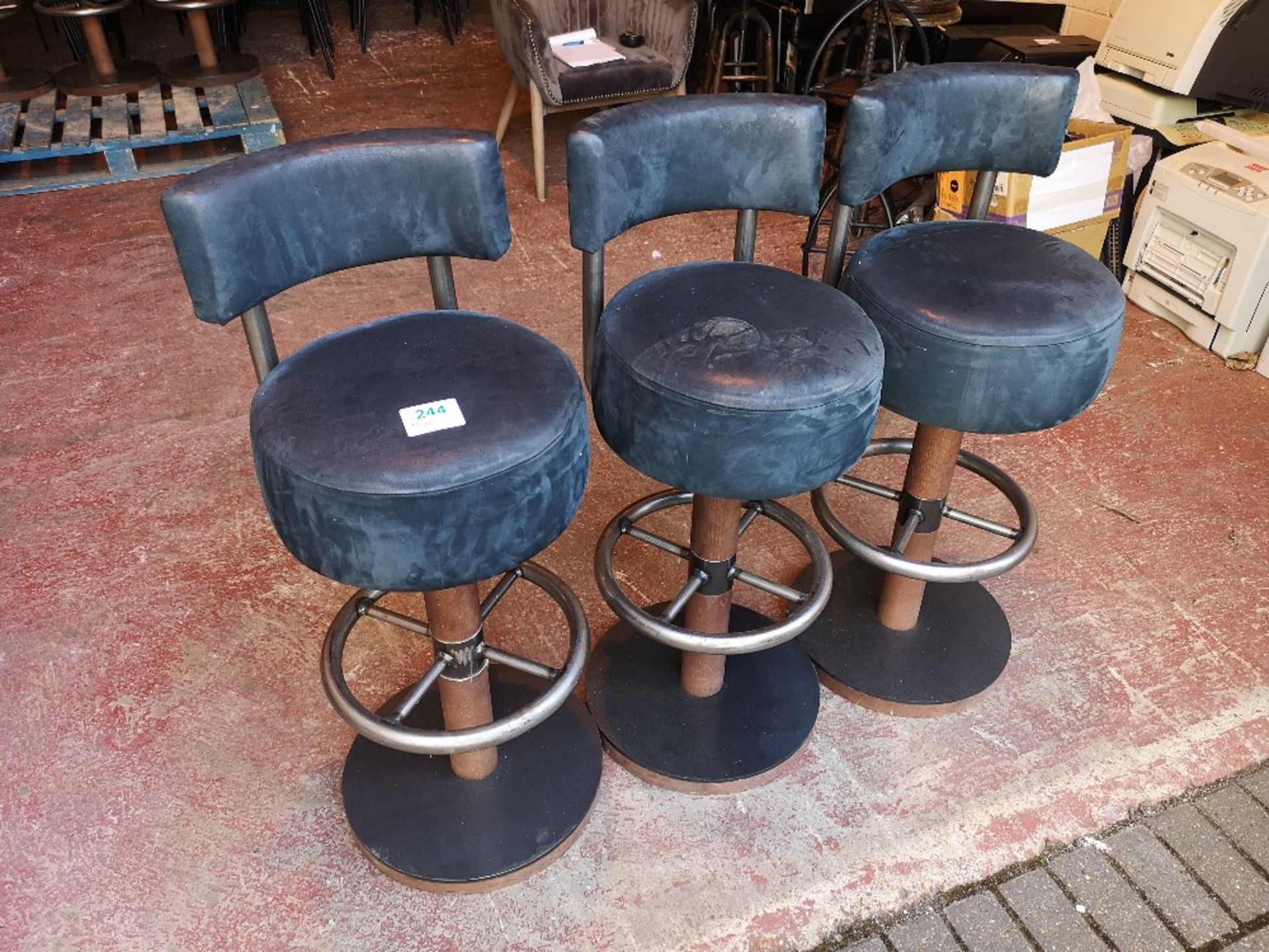 (3) Navy Leather / Steel Based Swivel Bar Stools - Image 2 of 3