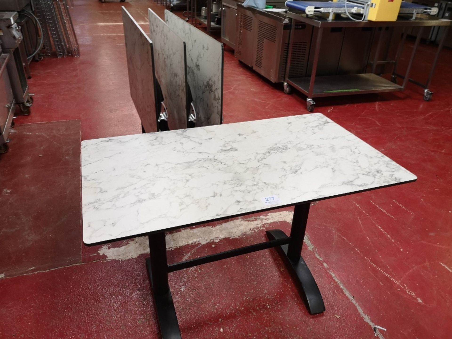 (4) Rectangular Laminated Marble Effect / Steel Frame Fold-Up dining tables - Image 2 of 5