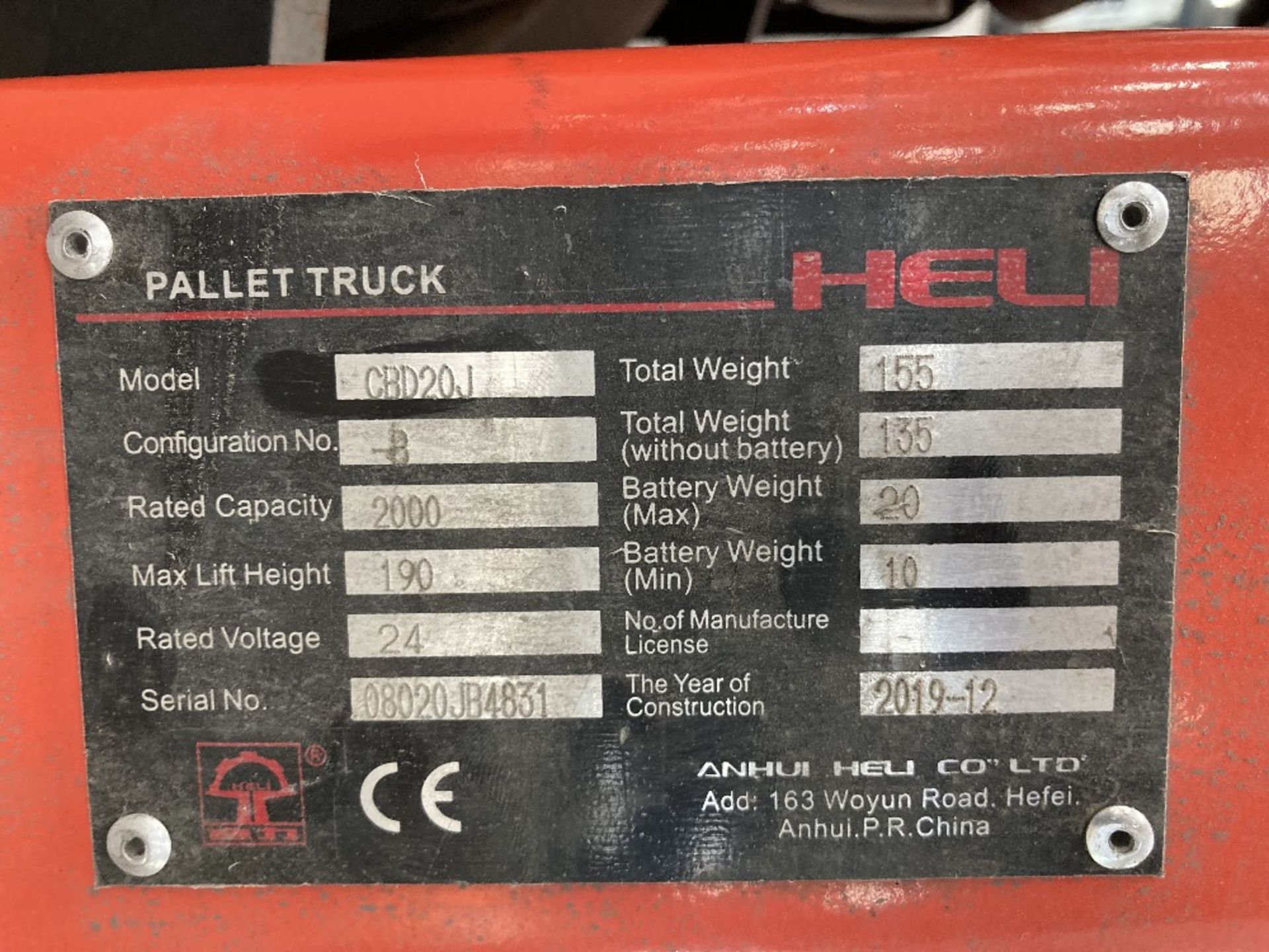 Heli CBD20J 2,000kg electric pallet truck - Image 6 of 7