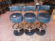 (3) Navy Leather / Steel Based Swivel Bar Stools