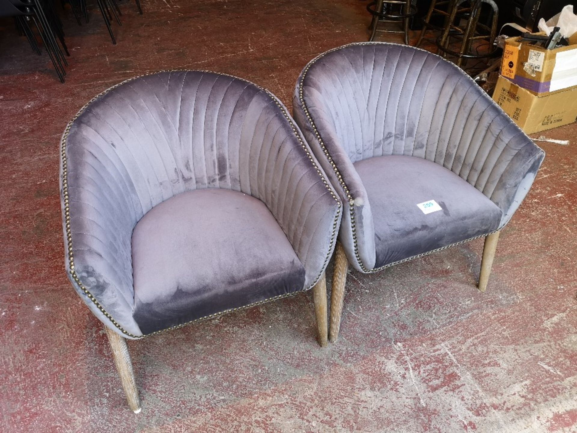 (2) Velvet / Wooden Frame Tub Style Dining Chairs - Image 2 of 4