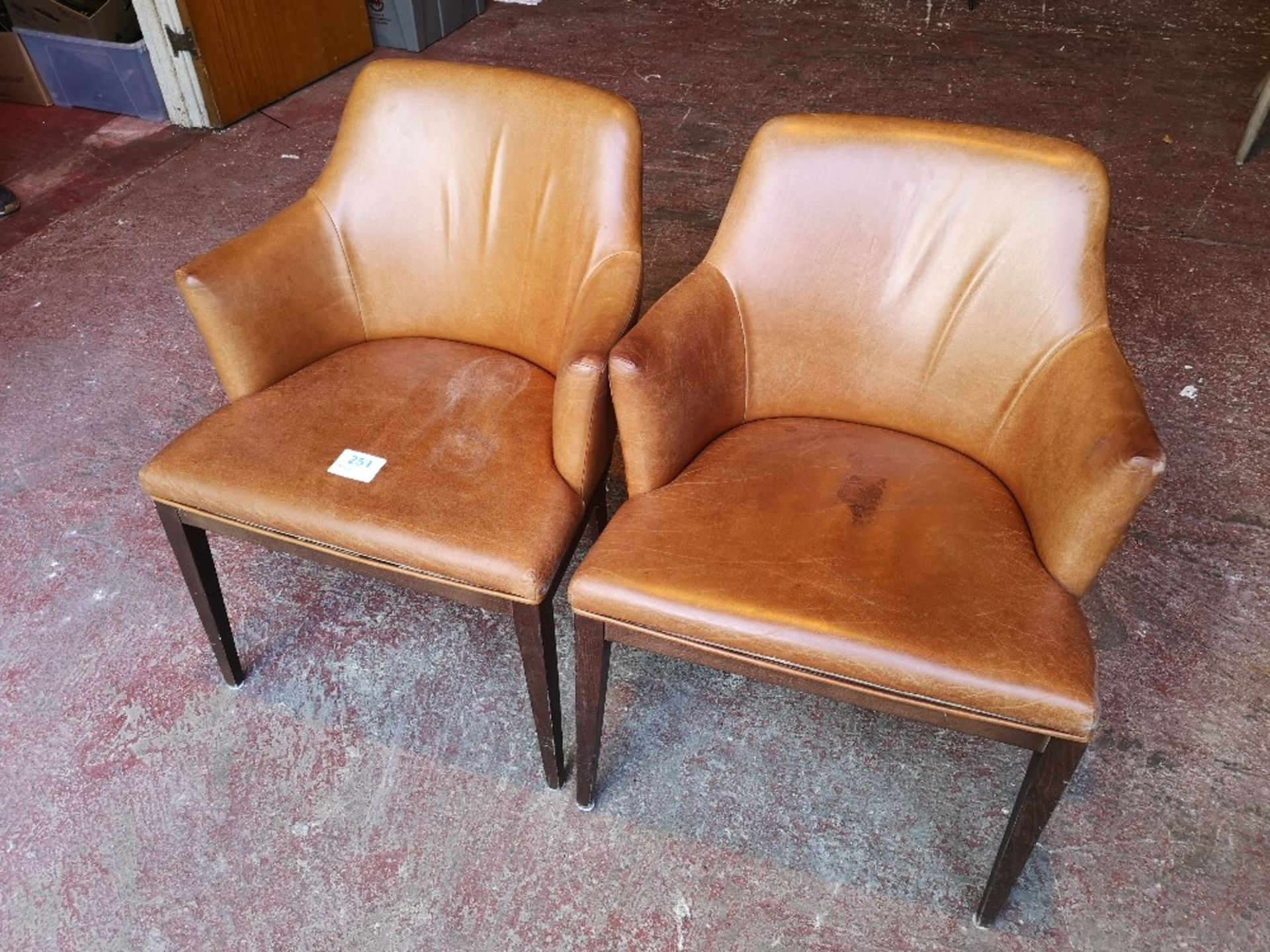 (2) Tan Leather / Wooden Frame Dining Chairs - Image 3 of 3