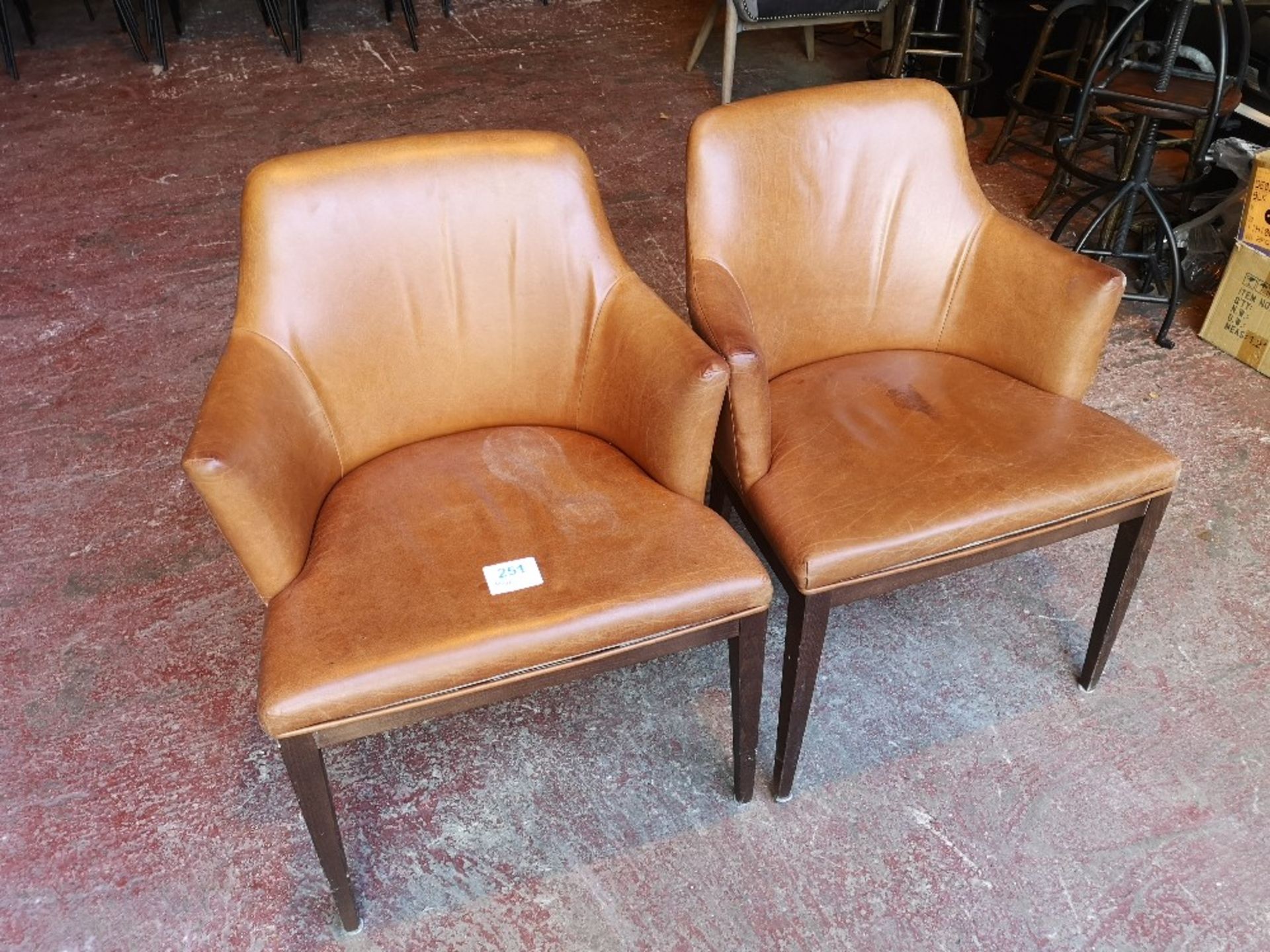 (2) Tan Leather / Wooden Frame Dining Chairs - Image 2 of 3