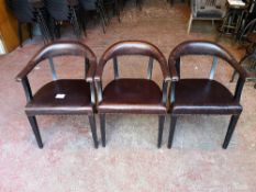 (3) Faux Leather / Wooden Frame Dining Chairs