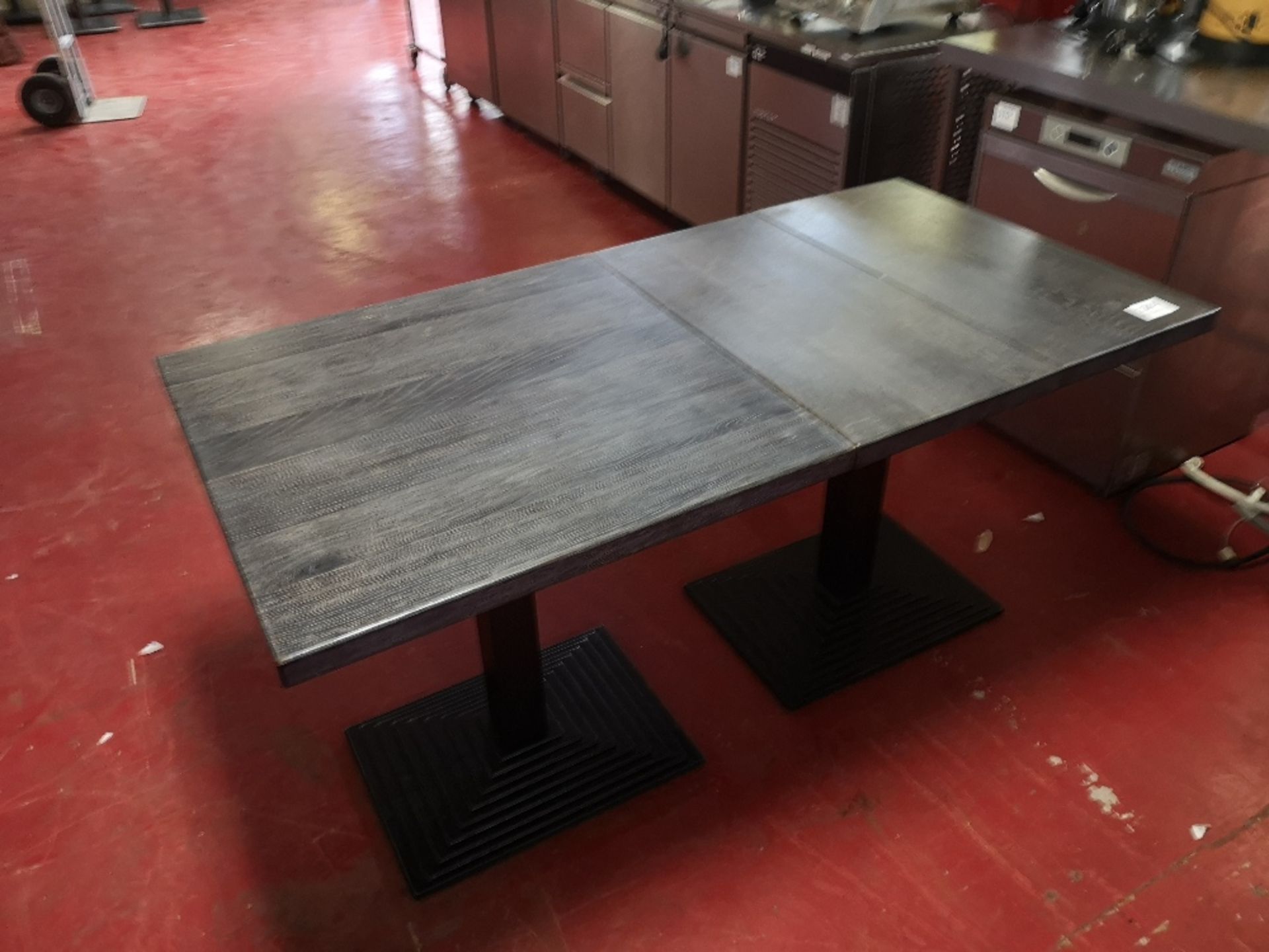 (2) Square Wooden Topped / Steel Base Dining Tables - Image 3 of 3