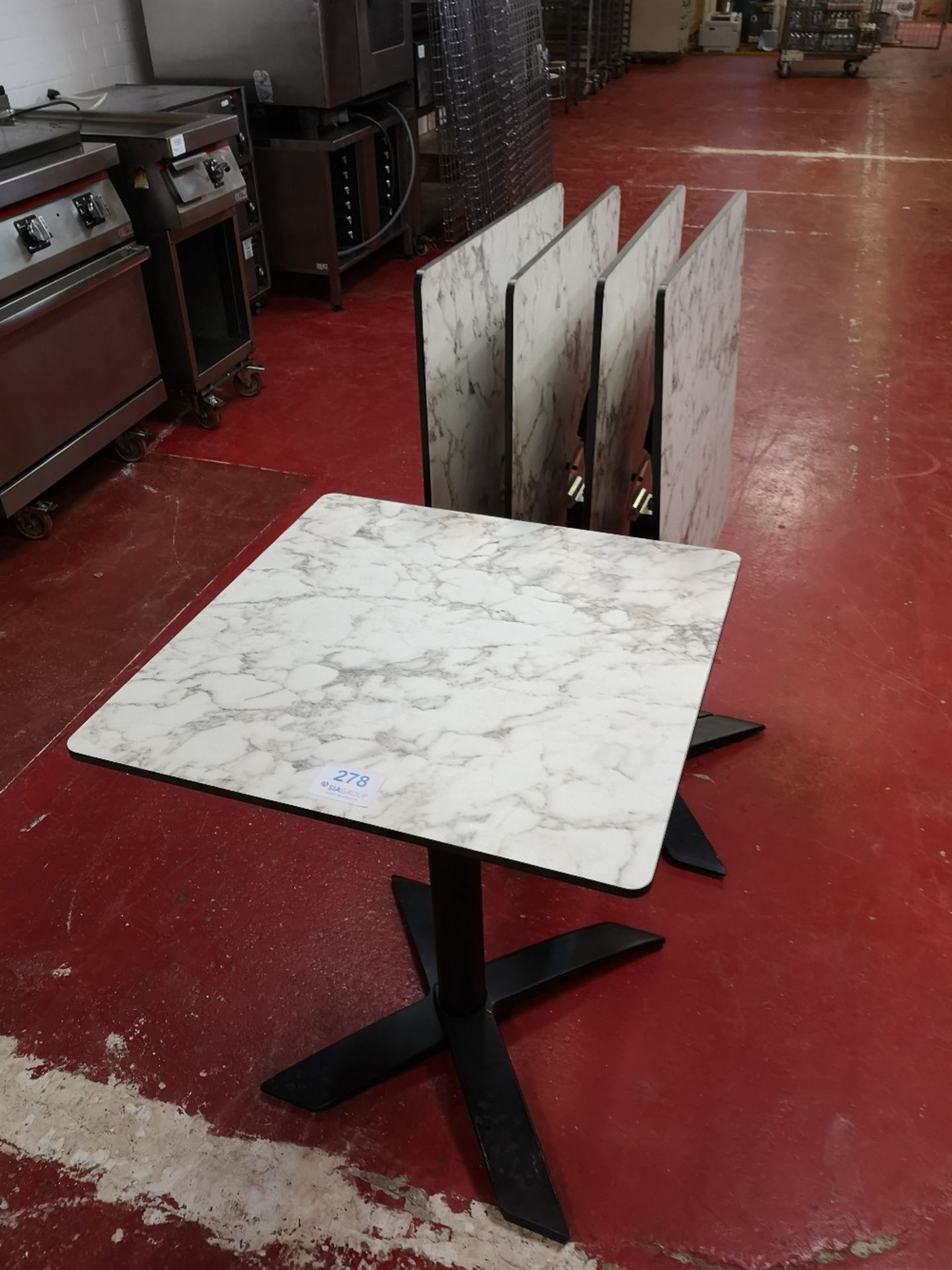 (5) Square Laminated Marble Effect / Steel Frame Fold-Up dining tables - Image 3 of 3