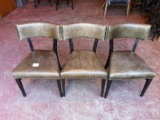 (3) Faux Leather / Wooden Frame Dining Chairs