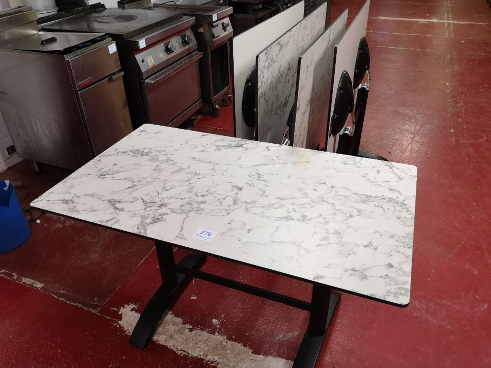 (5) Rectangular Laminated Marble Effect / Steel Frame Fold-Up dining tables - Image 3 of 4