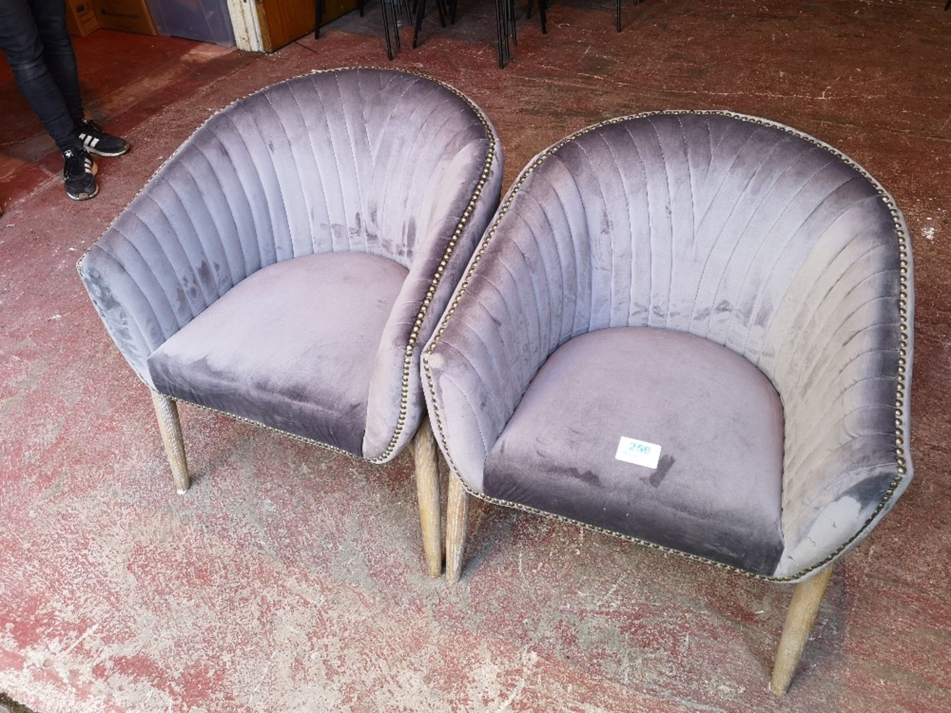 (2) Velvet / Wooden Frame Tub Style Dining Chairs - Image 3 of 4