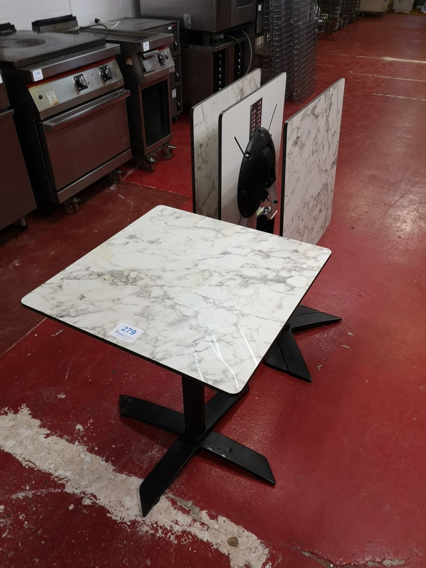 (4) Square Laminated Marble Effect / Steel Frame Fold-Up dining tables - Image 2 of 3