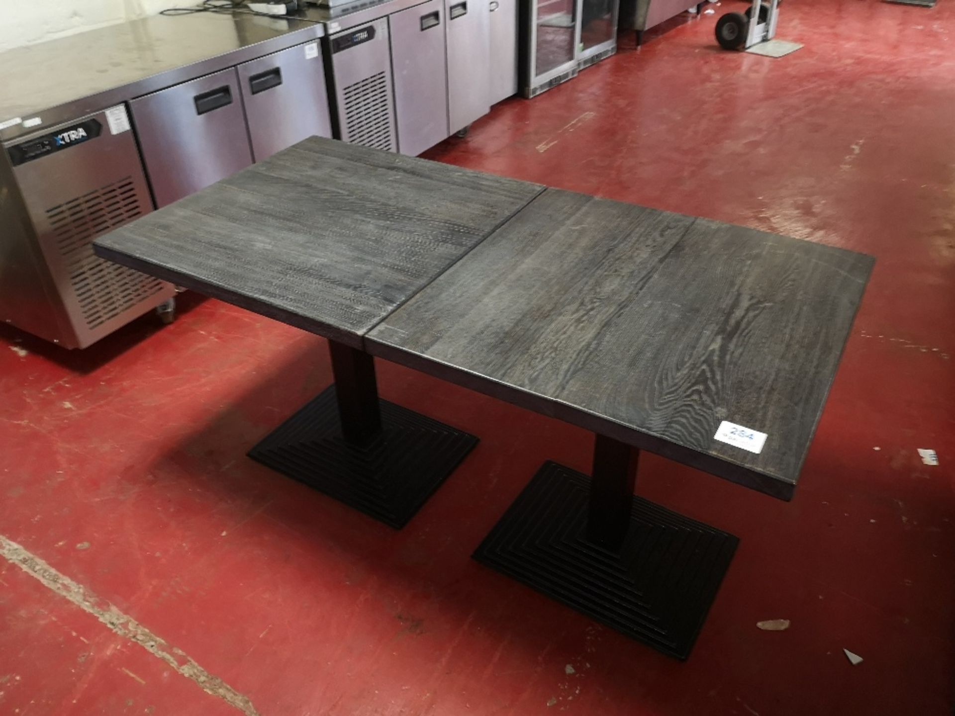(2) Square Wooden Topped / Steel Base Dining Tables - Image 2 of 3