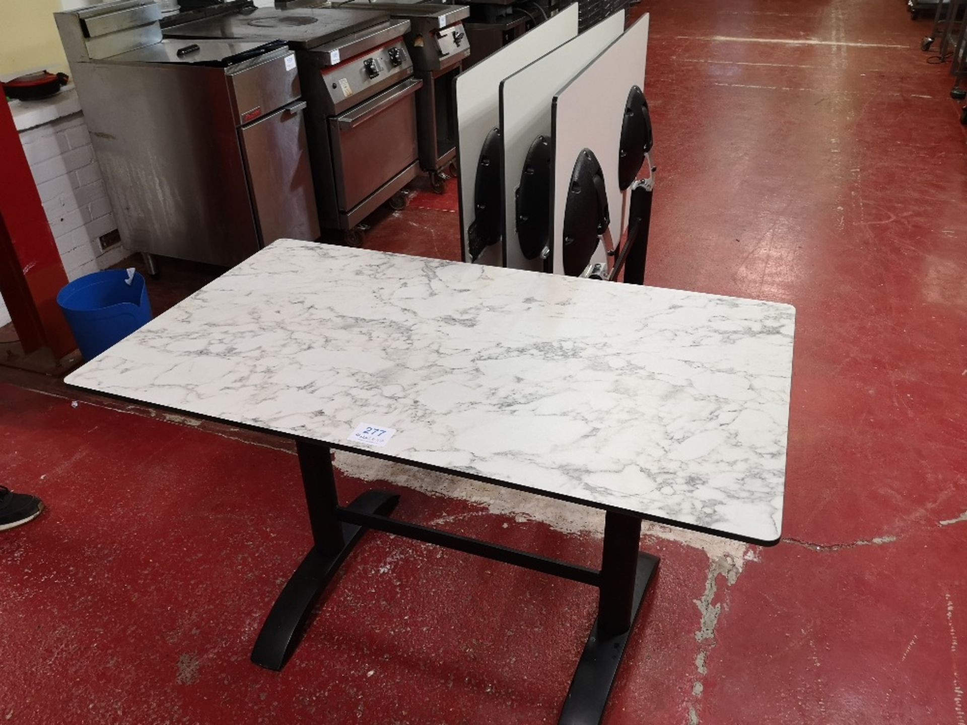 (4) Rectangular Laminated Marble Effect / Steel Frame Fold-Up dining tables - Image 3 of 5