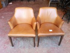 (2) Tan Leather / Wooden Frame Dining Chairs