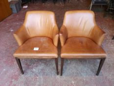(2) Tan Leather / Wooden Frame Dining Chairs